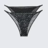 2er-Pack bedruckte Tanga-Höschen im brasilianischen Stil aus Mesh – Schwarz – Punkte 2er-Pack bedruckte Tanga-Höschen im brasilianischen Stil aus Mesh – Schwarz – Punkte