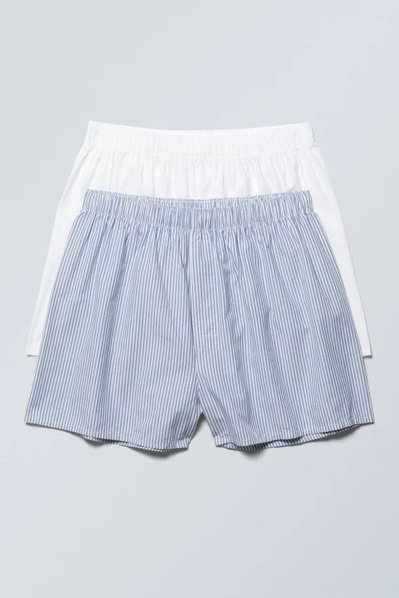 2er-Pack Boxershorts – Weiß, blaue Streifen 2er-Pack Boxershorts – Weiß, blaue Streifen