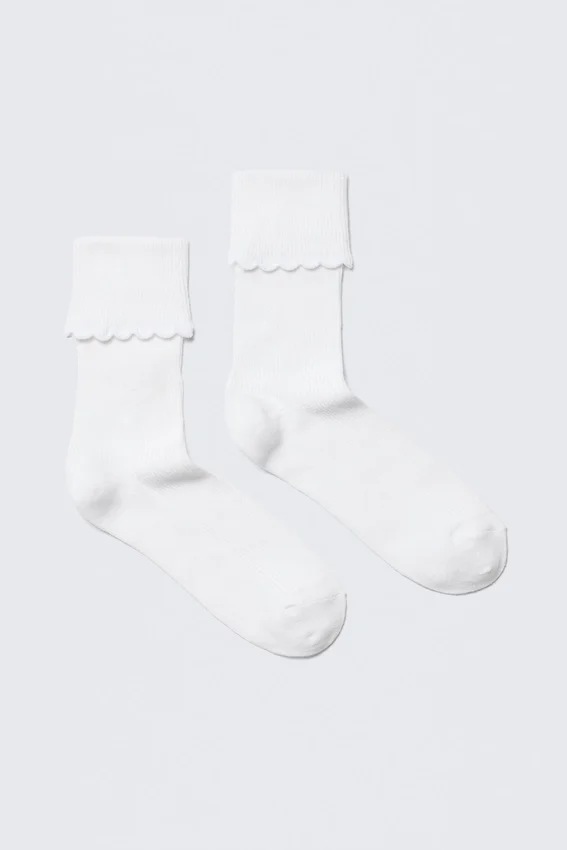 2er-Pack Crew-Socken mit gewelltem Rand – Weiß 2er-Pack Crew-Socken mit gewelltem Rand – Weiß