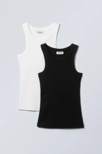 2er-Pack geripptes, figurbetontes Tanktop – Schwarz & Weiß