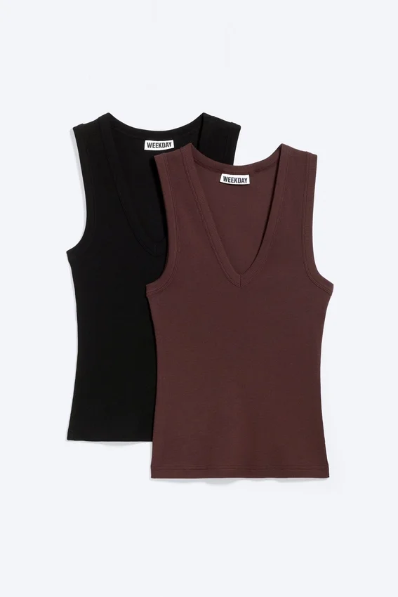 2er-Pack geripptes Tanktop mit V-Ausschnitt – Dunkelrot 2er-Pack geripptes Tanktop mit V-Ausschnitt – Dunkelrot