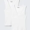 2er-Pack geripptes Tanktop mit V-Ausschnitt – Weiß 2er-Pack geripptes Tanktop mit V-Ausschnitt – Weiß