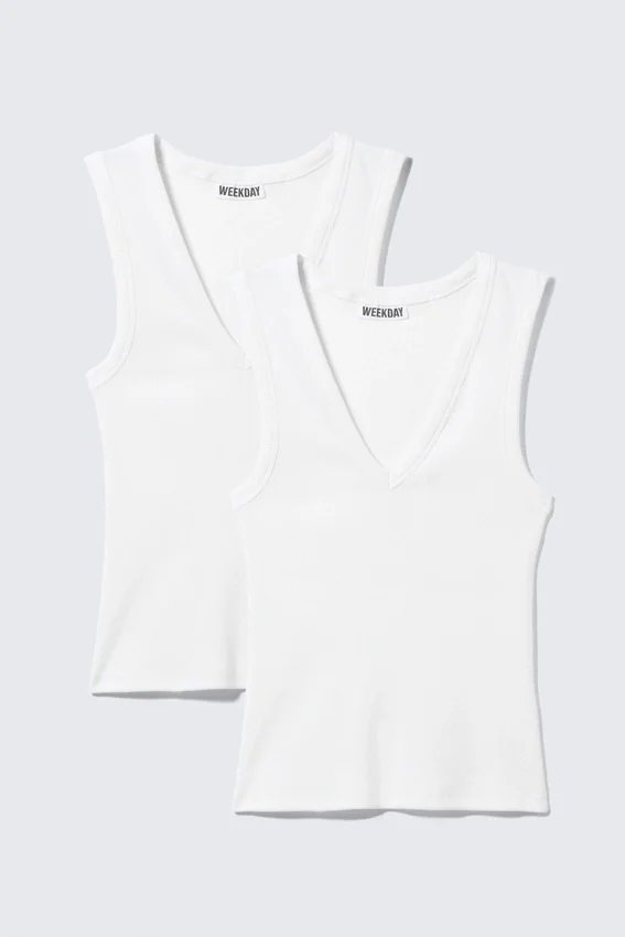 2er-Pack geripptes Tanktop mit V-Ausschnitt – Weiß 2er-Pack geripptes Tanktop mit V-Ausschnitt – Weiß
