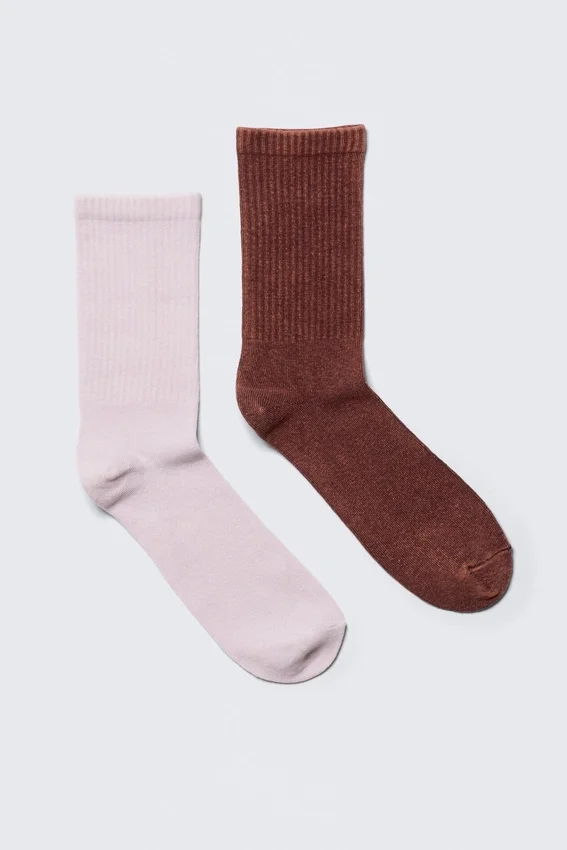2er-Pack gewaschene Crew-Socken – Hellrosa/Rostrot 2er-Pack gewaschene Crew-Socken – Hellrosa/Rostrot