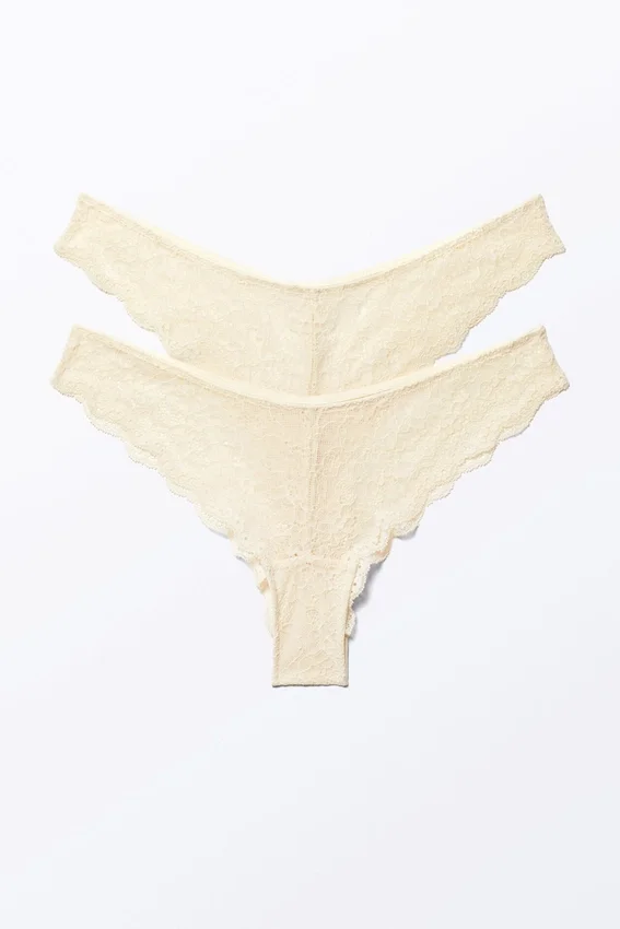 2er-Pack Lacey Lace Brazilian Slips – Hellbeige 2er-Pack Lacey Lace Brazilian Slips – Hellbeige