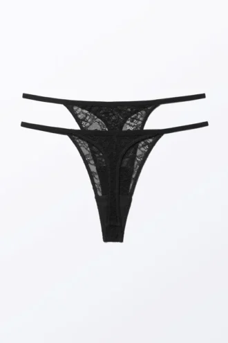 2er-Pack Lacey-Spitzen-Tangas – Schwarz