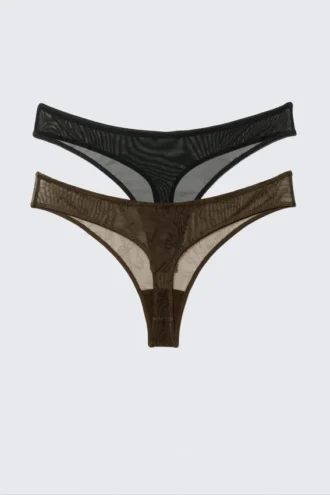2er-Pack Mila Mesh-Tangas – Dunkelbraun