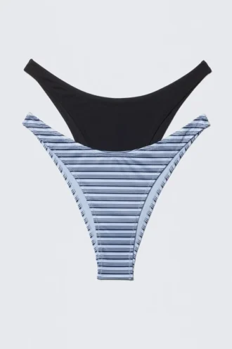 2er-Pack Mini-Bikini-Höschen im brasilianischen Schnitt – schwarz-blau gestreift