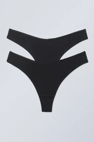 2er-Pack Modal-Tangas mit niedriger Taille – Schwarz