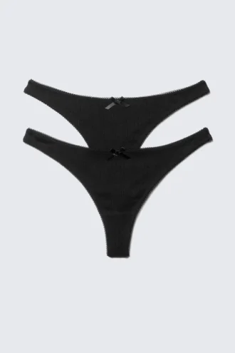 2er-Pack Pointelle-Baumwoll-Tangas – Schwarz