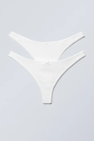 2er-Pack Pointelle-Baumwoll-Tangas – Weiß