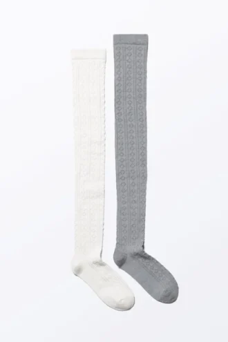 2er-Pack Pointelle-Kniestrümpfe – Grau & Weiß 2er-Pack Pointelle-Kniestrümpfe – Grau & Weiß