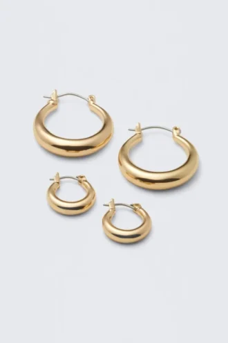 2er-Pack polierte Creolen – Gold