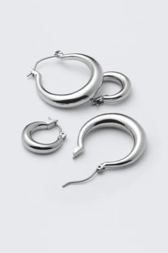 2er-Pack polierte Creolen – Silber
