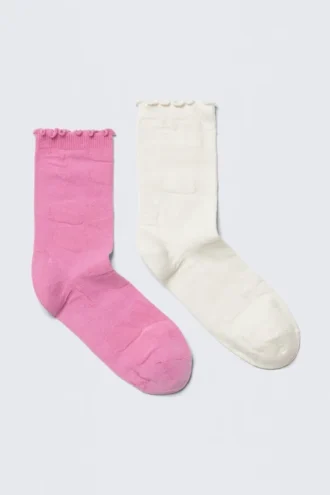 2er-Pack Rüschen-Socken mit Blumenmuster – Rosa & Weiß 2er-Pack Rüschen-Socken mit Blumenmuster – Rosa & Weiß