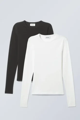 2er-Pack Slim-Fit-Langarmshirts – Schwarz & Weiß