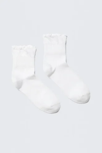 2er-Pack Socken aus Baumwollmischung mit Rüschenrand – Weiß