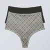 2er-Pack Soul Soft High Rise Tangas – Dunkelgrau/Kariert Greige