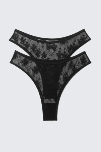 2er-Pack Spitzen-Brazilian-Slips – Schwarz