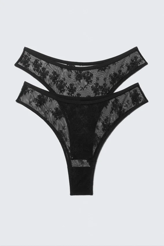 2er-Pack Spitzen-Brazilian-Slips – Schwarz 2er-Pack Spitzen-Brazilian-Slips – Schwarz