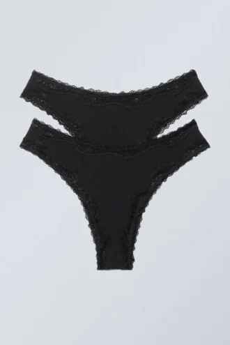 2er-Pack Spitzen-Slips – Schwarz