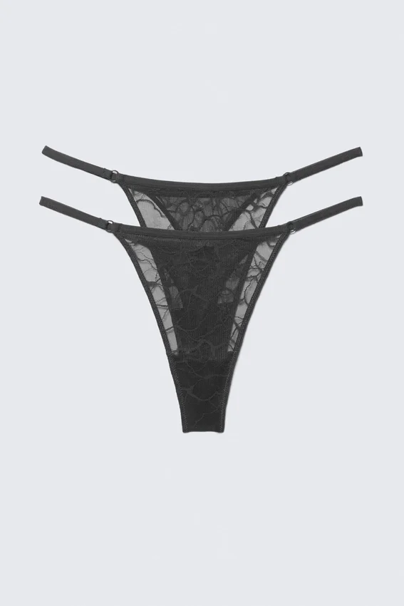 2er-Pack Tanga-Slips aus gewellter Spitze – Dunkelgrau 2er-Pack Tanga-Slips aus gewellter Spitze – Dunkelgrau