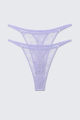 2er-Pack Tanga-Slips aus gewellter Spitze – Helllila