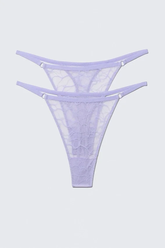 2er-Pack Tanga-Slips aus gewellter Spitze – Helllila 2er-Pack Tanga-Slips aus gewellter Spitze – Helllila