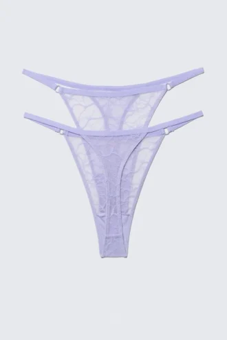 2er-Pack Tanga-Slips aus gewellter Spitze – Helllila