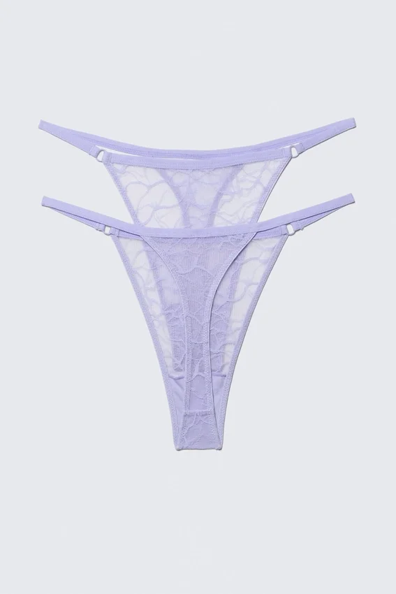 2er-Pack Tanga-Slips aus gewellter Spitze – Helllila 2er-Pack Tanga-Slips aus gewellter Spitze – Helllila
