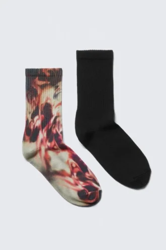 2er-Pack Tie-Dye-Socken – Rot Tie-Dye & Schwarz