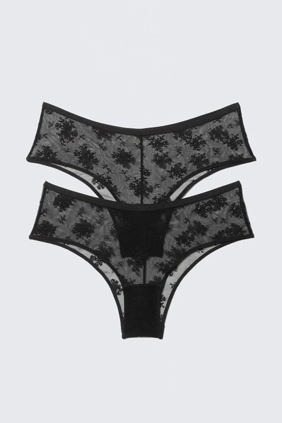 2er-Pack transparente Hipster-Slips aus Spitze – Schwarz 2er-Pack transparente Hipster-Slips aus Spitze – Schwarz