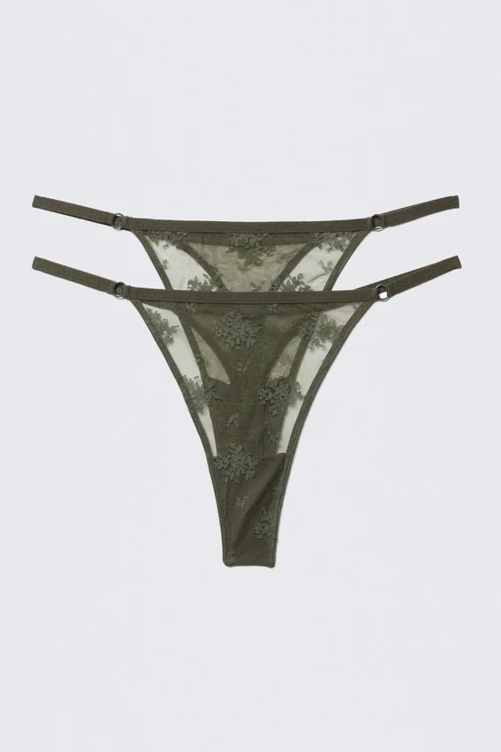2er-Pack transparente Spitzen-Tangas – Dunkelkhaki-Grün 2er-Pack transparente Spitzen-Tangas – Dunkelkhaki-Grün