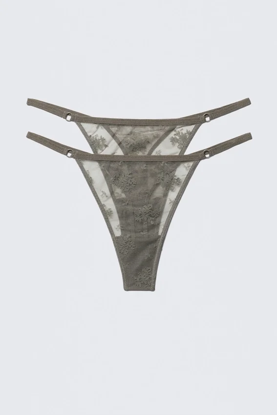 2er-Pack transparente Spitzen-Tangas – Staubgrau 2er-Pack transparente Spitzen-Tangas – Staubgrau