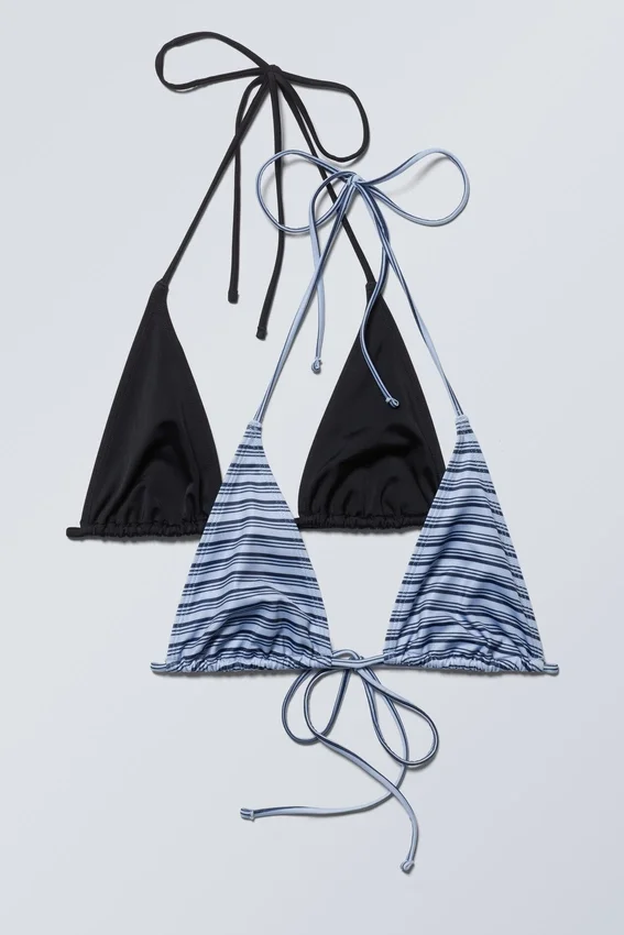 2er-Pack Triangel-Bikini-Oberteile mit Trägern – Schwarz-blau gestreift 2er-Pack Triangel-Bikini-Oberteile mit Trägern – Schwarz-blau gestreift