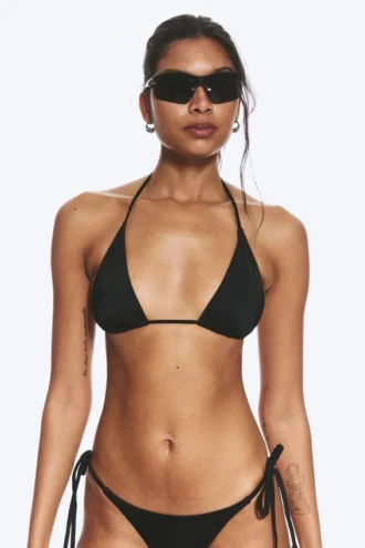 2er-Pack Triangel-Bikini-Oberteile mit Trägern – Schwarz + braune Streifen