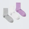 3er-Pack Bella-Shorts-Socken – Hellgrau/Weiß/Lila 3er-Pack Bella-Shorts-Socken – Hellgrau/Weiß/Lila