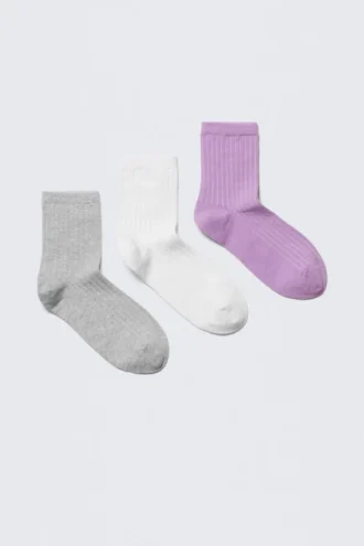 3er-Pack Bella-Shorts-Socken – Hellgrau/Weiß/Lila