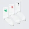 3er-Pack bestickte Crew-Socken – Weiß – Bestickte Mischung