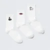 3er-Pack Crew-Socken – Weiß mit Stickmuster 3er-Pack Crew-Socken – Weiß mit Stickmuster