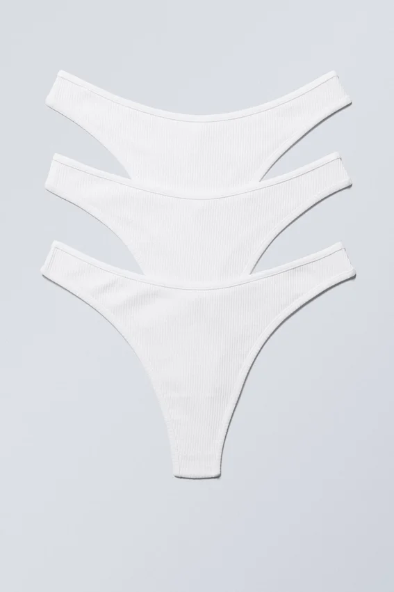 3er-Pack gerippte Baumwoll-Tangas – Weiß 3er-Pack gerippte Baumwoll-Tangas – Weiß