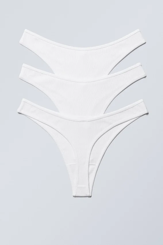 3er-Pack gerippte Baumwoll-Tangas – Weiß 3er-Pack gerippte Baumwoll-Tangas – Weiß