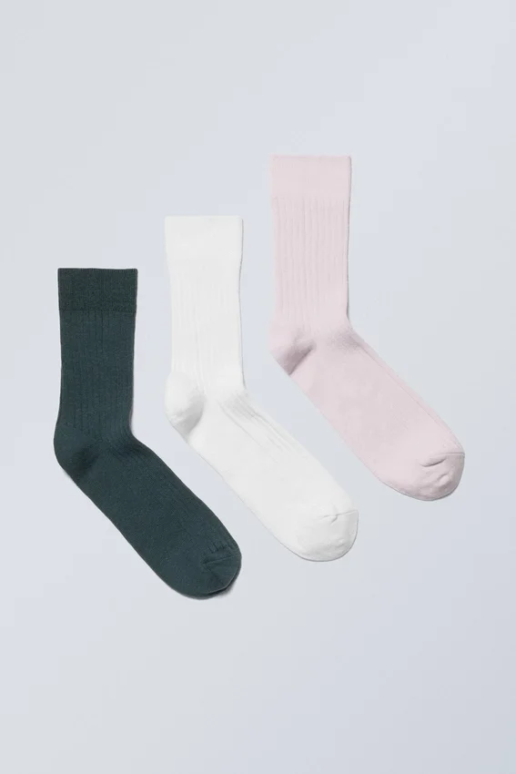 3er-Pack gerippte Crew-Socken – Blau, Weiß, Rosa 3er-Pack gerippte Crew-Socken – Blau, Weiß, Rosa