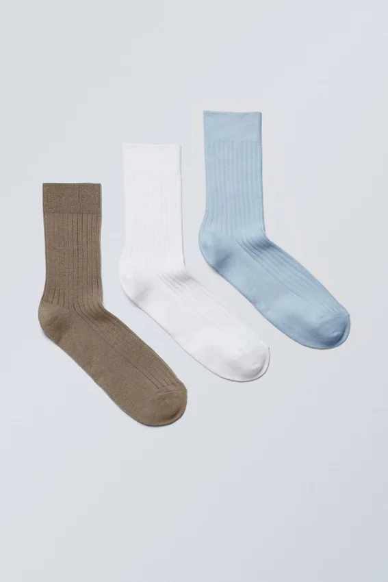 3er-Pack gerippte Crew-Socken – Braun/Weiß/Blau 3er-Pack gerippte Crew-Socken – Braun/Weiß/Blau