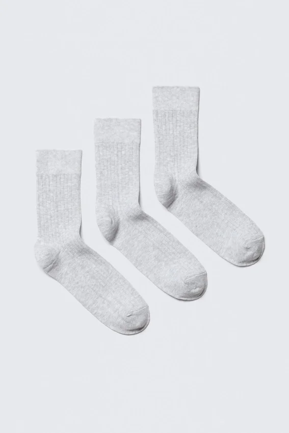 3er-Pack gerippte Crew-Socken – Grau meliert 3er-Pack gerippte Crew-Socken – Grau meliert