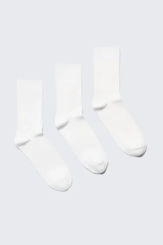 3er-Pack gerippte Crew-Socken – Weiß