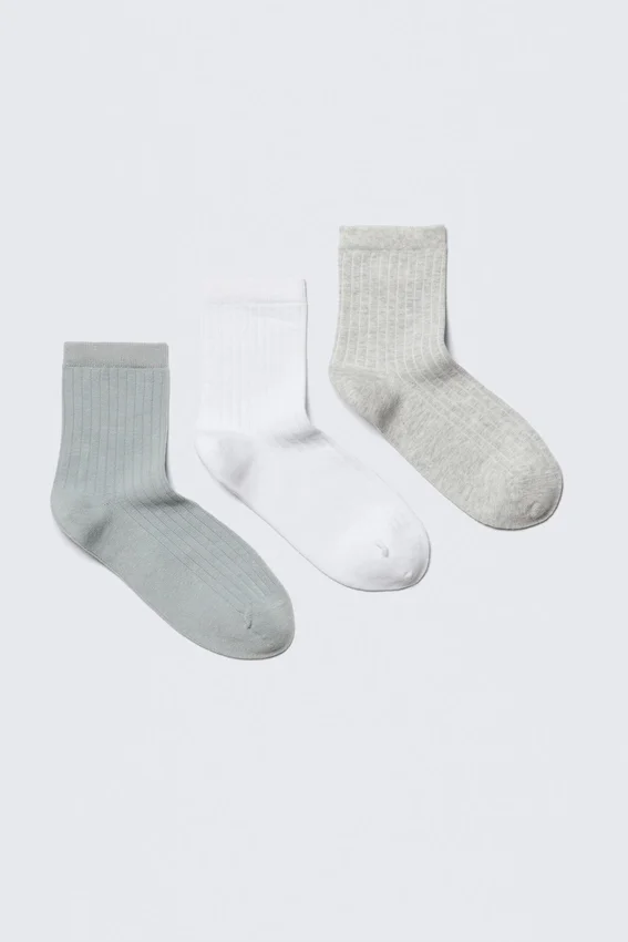 3er-Pack gerippte Socken – Blau/Weiß/Grau 3er-Pack gerippte Socken – Blau/Weiß/Grau