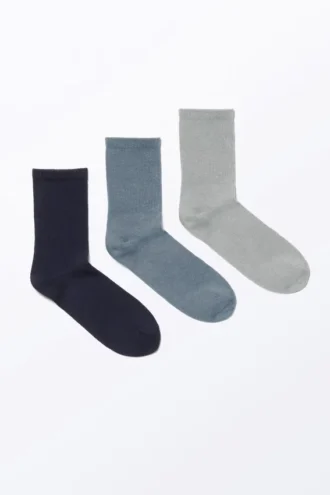 3er-Pack gerippte Socken – Dunkelblau/Staubblau/Grau