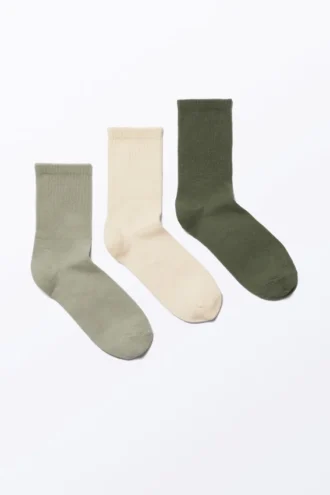 3er-Pack gerippte Socken – Hellgrün/Beige/Dunkelgrün