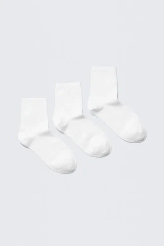3er-Pack gerippte Socken – Weiß